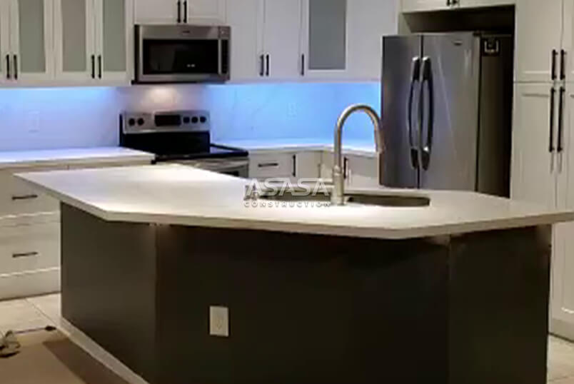 QUARTZ COUNTERTOP WITH EXTENDED OFFICE TABLE